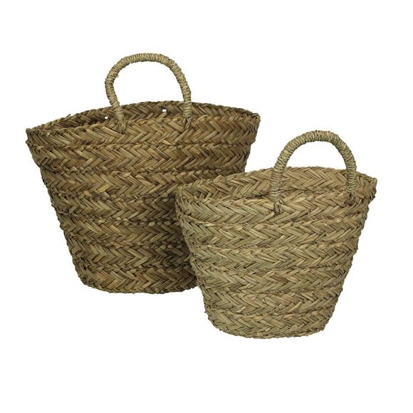 Set of 2 Woven Seagrass Basket Indoor Planters With Handle Plant Wicker Pots - Picture 3 of 5